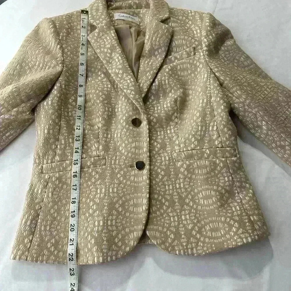 Calvin Klein Womens Blazer Size 4 Beige White Single Breasted‎ Lace Overlay - Picture 11 of 11